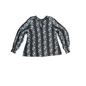 Talbots Womens M Black Floral Peasant Blouse Long Sleeve Whimsigoth Cottagecore